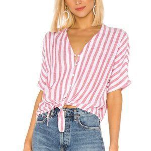 Thea Tie Front Striped Linen Blend Shirt